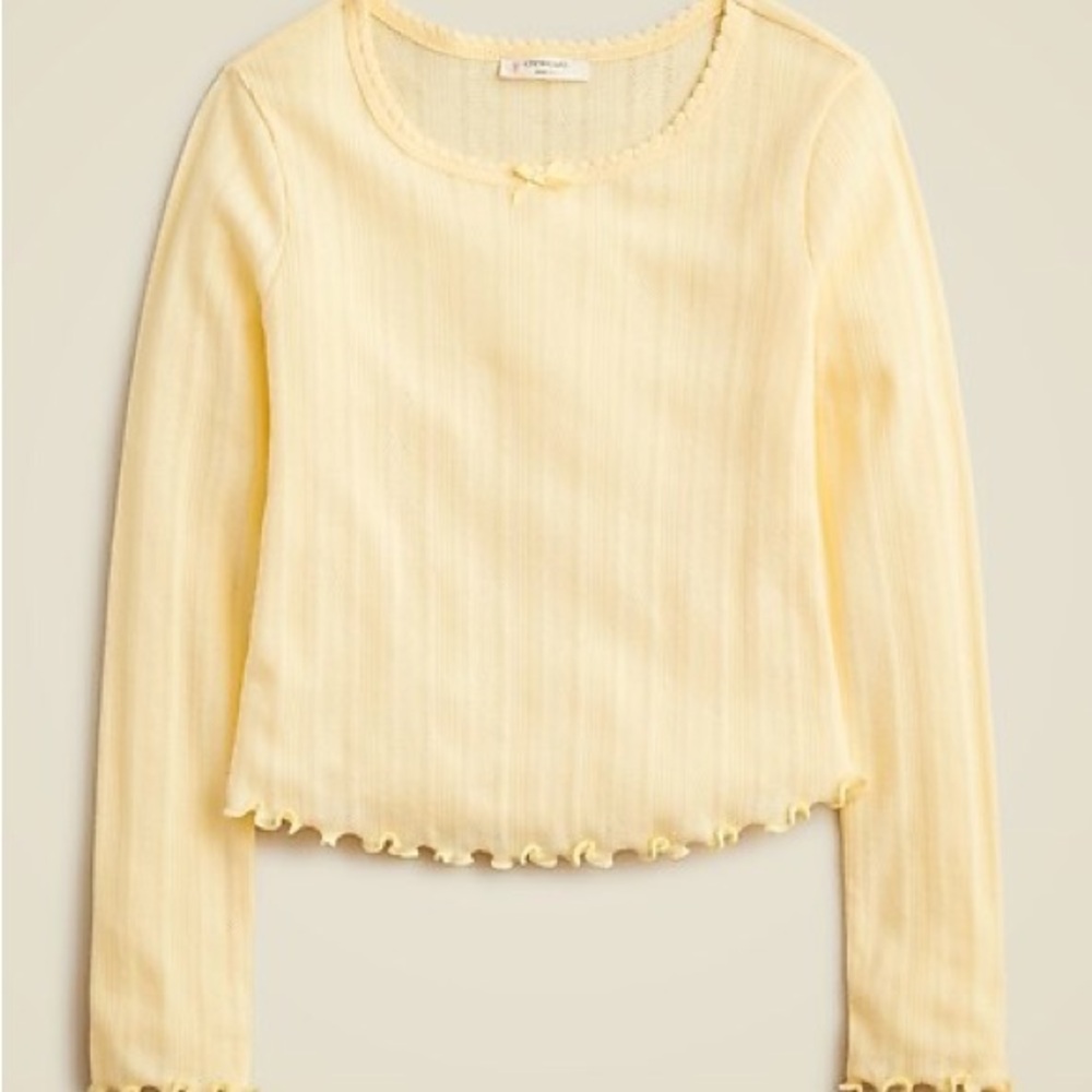 NWT J.Crew Crewcuts Girl’s Long Sleeve Pointnelle Knit T-shirt Buttermilk Yellow